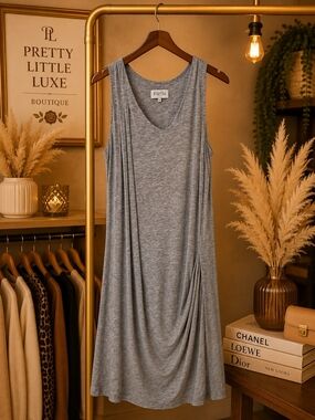 FIRTH Heather Grey Draped V-Neck Sleeveless Cocoon Mini Dress Medium